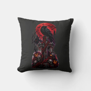 Gothic Halloween Raven Haunted Graveyard Pumpkin Cushion