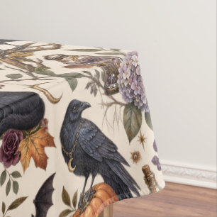 Gothic Halloween Ravens Cats Ghosts Floral Pattern Tablecloth