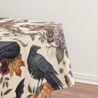 Gothic Halloween Ravens Cats Ghosts Floral Pattern Tablecloth