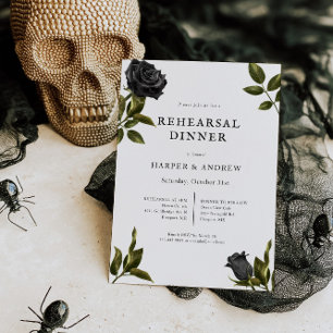 Gothic Halloween Rose Wedding Rehearsal Dinner Invitation