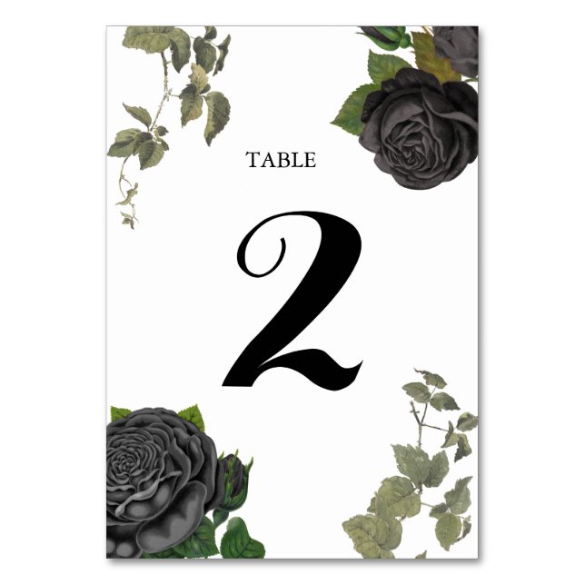Gothic Halloween Roses White Wedding Table Number (Front)