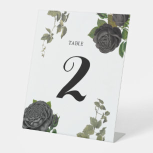 Gothic Halloween Roses White Wedding Table Number Pedestal Sign