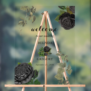 Gothic Halloween Roses White Wedding Welcome Sign