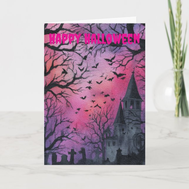 Gothic Halloween Scene Holiday Card (Front)