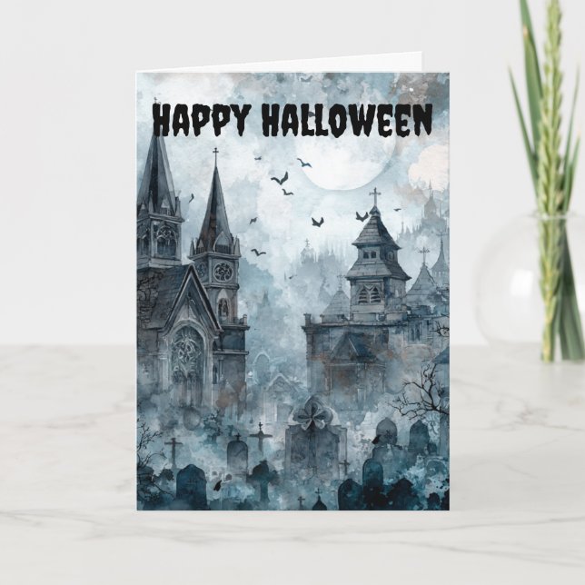 Gothic Halloween Scene Holiday Card (Front)