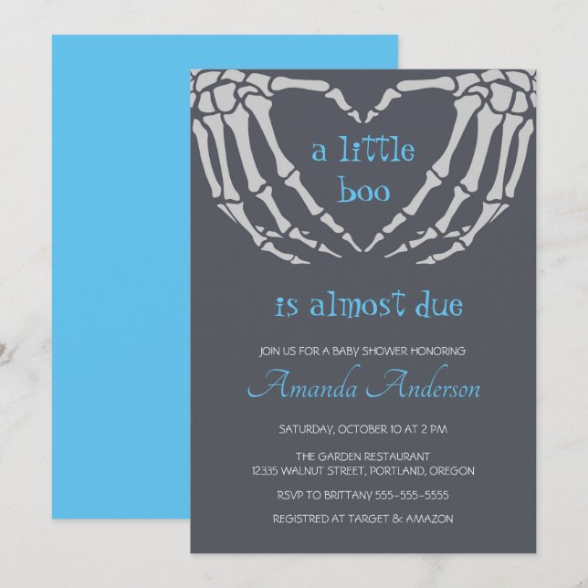 Gothic Halloween Skeleton Hands Boy Baby Shower Invitation (Front/Back)