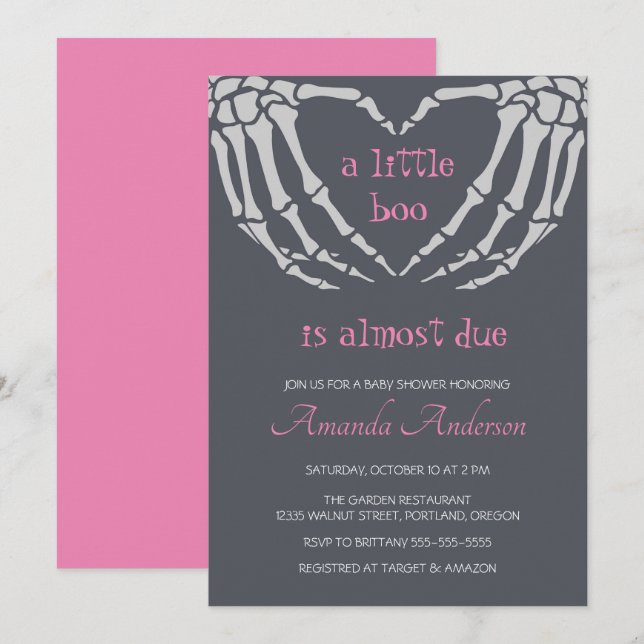 Gothic Halloween Skeleton Hands Girl Baby Shower Invitation (Front/Back)