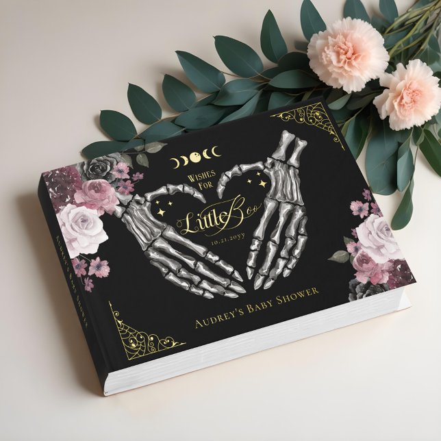 Gothic Halloween Skeleton Hands Heart Baby Shower Guest Book (Gothic Halloween Skeleton Hands Heart Baby Shower Guest Book)