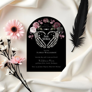 Gothic Halloween Skeleton Hands Heart Baby Shower Invitation