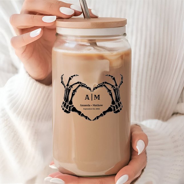 Gothic Halloween Skull Hand Heart Black Wedding Can Glass (Creator Uploaded)