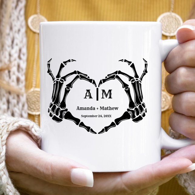 Gothic Halloween Skull Hand Heart Black Wedding Coffee Mug (Creator Uploaded)