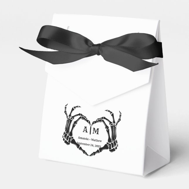 Gothic Halloween Skull Hand Heart Black Wedding Favour Box (Front Side)