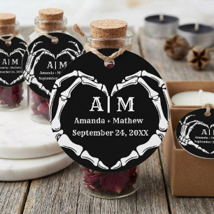 Gothic Halloween Skull Hand Heart Black Wedding Favour Tags