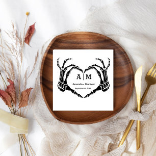 Gothic Halloween Skull Hand Heart Black Wedding Napkin