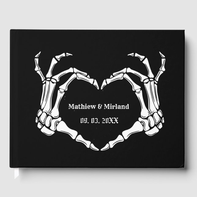 Gothic Halloween Skull Heart Wedding Date Guest Book (Front)