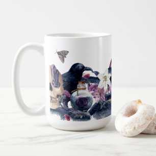 Gothic Halloween Skull & Raven Coffee Mug