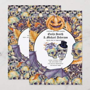 Gothic Halloween Skulls Party Invite Watercolor