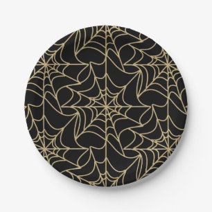 Gothic Halloween Spider Web Gold Paper Plate