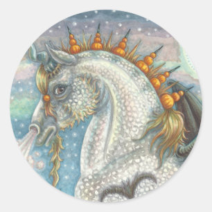 GOTHIC HALLOWEEN UNICORN WITH BAT WINGS, HORSE CLASSIC ROUND STICKER