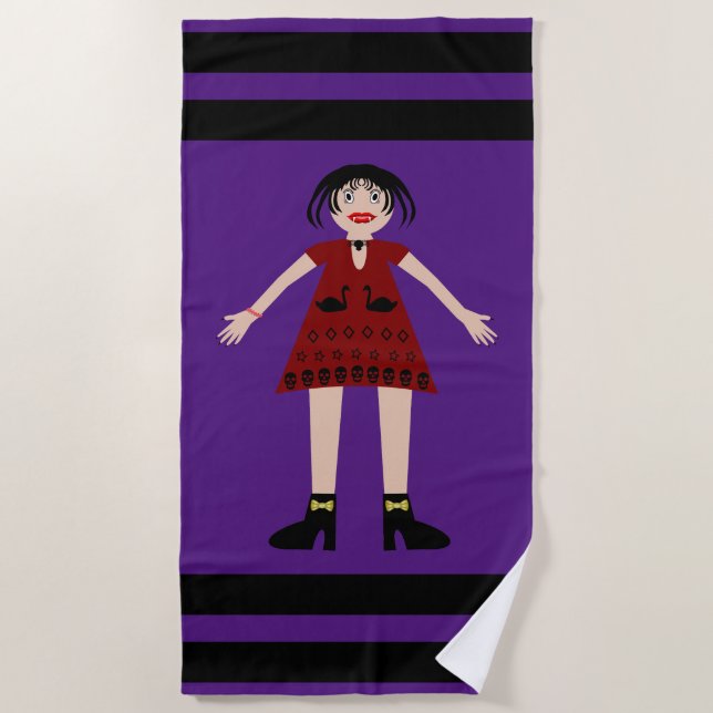 Gothic Halloween Vampire Lady Beach Towel (Front)