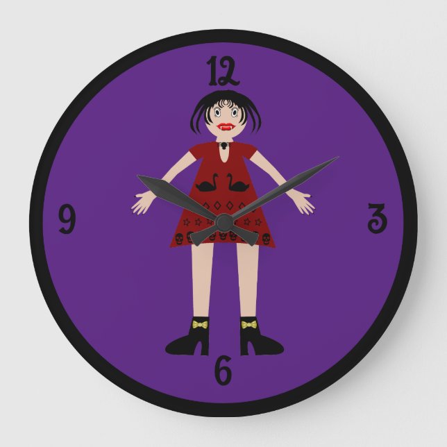 Gothic Halloween Vampire Lady Large Clock (Front)