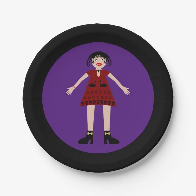Gothic Halloween Vampire Lady Paper Plate (Front)