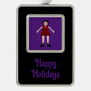Gothic Halloween Vampire Lady Silver Plated Framed Ornament