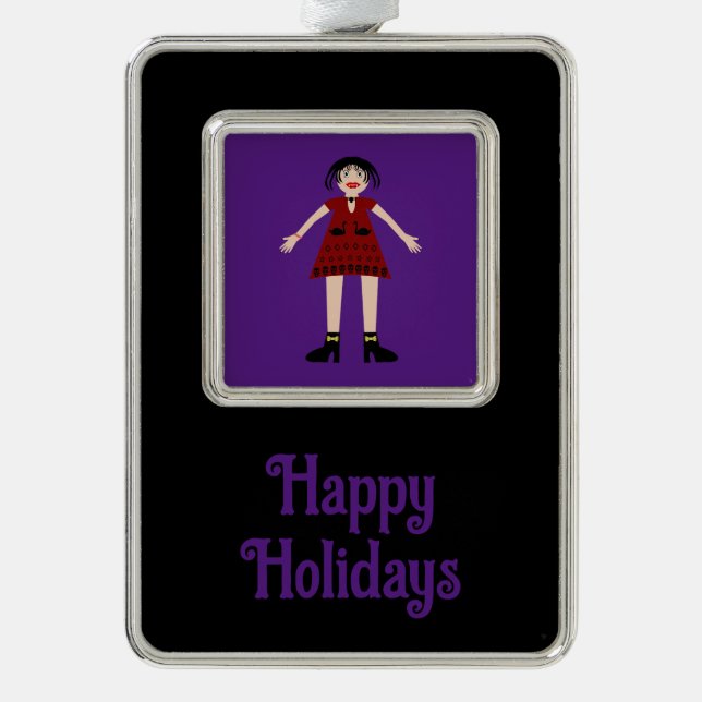 Gothic Halloween Vampire Lady Silver Plated Framed Ornament (Front)