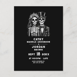 Gothic halloween wedding couple all in one invitat postcard