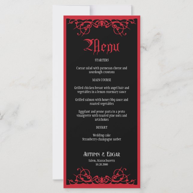 Gothic Halloween Wedding Menu (Front)