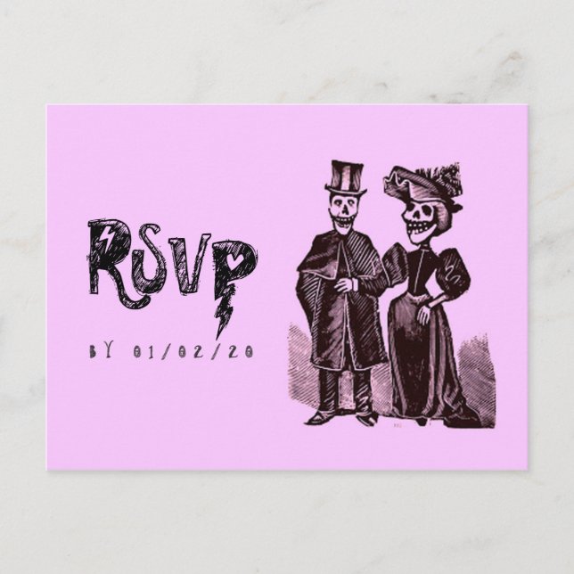 Gothic Halloween Wedding RSVP Postcard (Front)