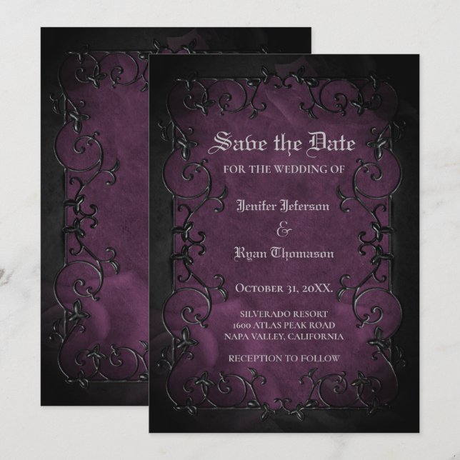 Gothic halloween wedding save the date invitation (Front/Back)
