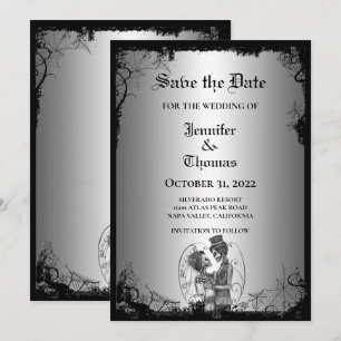 Gothic halloween wedding save the date invitation