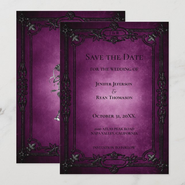 Gothic halloween wedding save the date invitation (Front/Back)