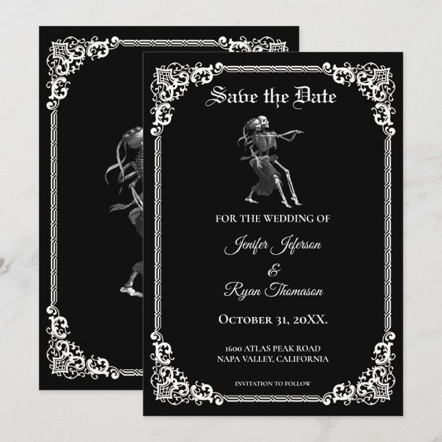 Gothic halloween wedding save the date invitation (Front/Back)