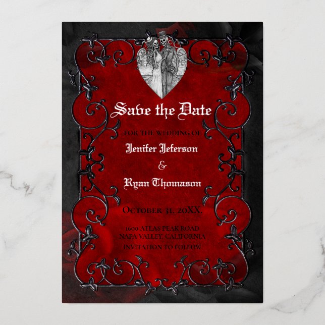 Gothic halloween wedding save the date invitation (Front)