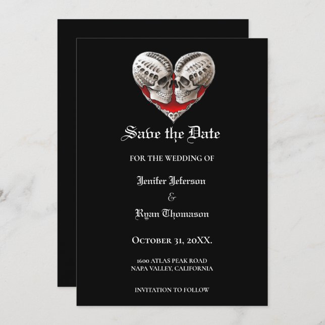 Gothic halloween wedding save the date invitation (Front/Back)