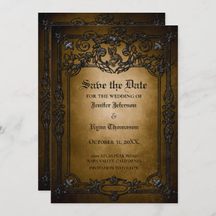 Gothic halloween wedding save the date invitation