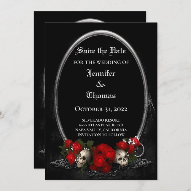 Gothic halloween wedding save the date invitation (Front/Back)