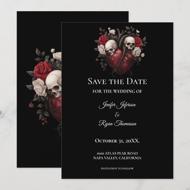 Gothic halloween wedding save the date invitation (Front/Back)