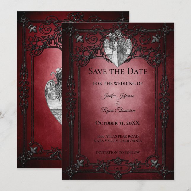Gothic halloween wedding save the date invitation (Front/Back)