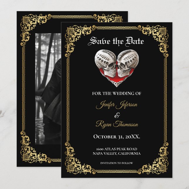 Gothic halloween wedding save the date invitation (Front/Back)