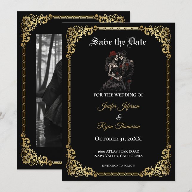 Gothic halloween wedding save the date invitation (Front/Back)