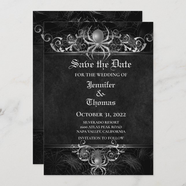 Gothic halloween wedding save the date invitation (Front/Back)
