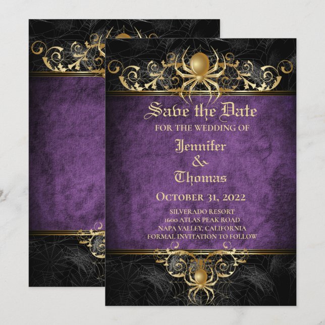 Gothic halloween wedding save the date invitation (Front/Back)