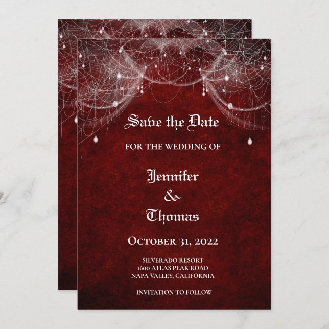 Gothic halloween wedding save the date invitation (Front/Back)