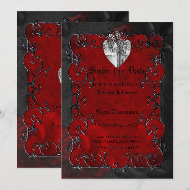 Gothic halloween wedding save the date invitation (Front/Back)