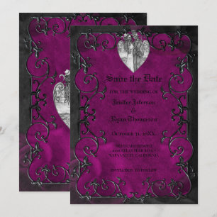 Gothic halloween wedding save the date invitation