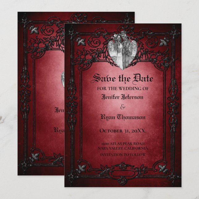 Gothic halloween wedding save the date invitation (Front/Back)