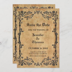 Gothic halloween wedding save the date invitation
